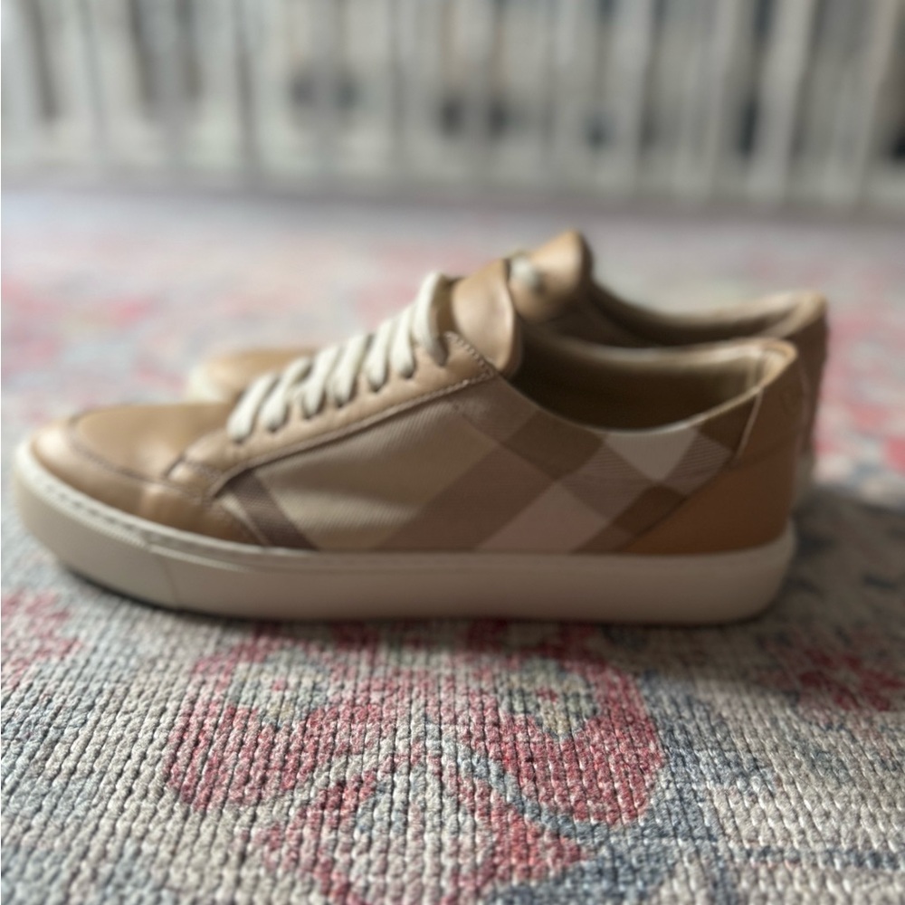 Burberry Tan and Cream Checkered Sneakers